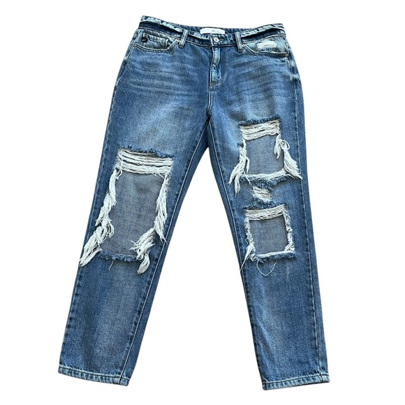 KanCan Ruby Boyfriend Fit Jeans Women’s Size 7/27 High Rise Distressed Blue - Picture 3 of 10